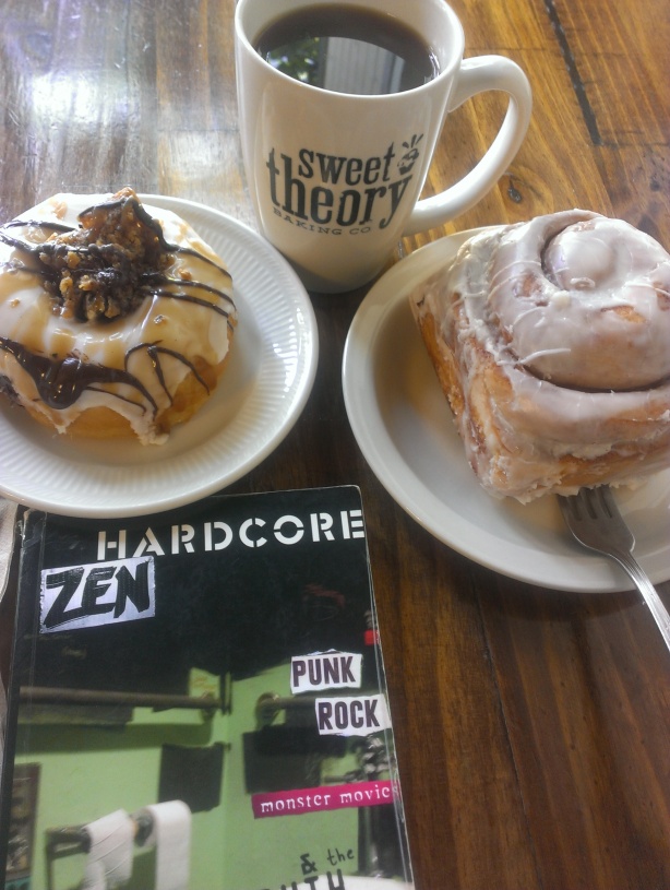 The good part of the new job is that it's right around the corner from the best vegan bakery ever.  Also, more reading.